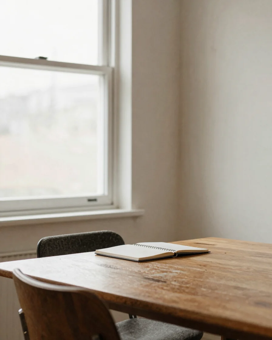 Natural-light editorial photograph of a calm meeting space with s